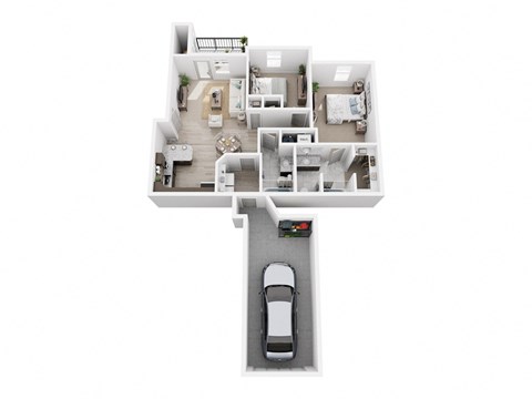 Floor plan for 2 beds, 2 baths, 977 sqft